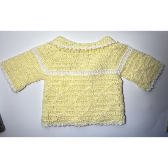 Vintage Handmade Acrylic Crochet Yellow Baby Cardigan Sweater - Picture 4 of 7